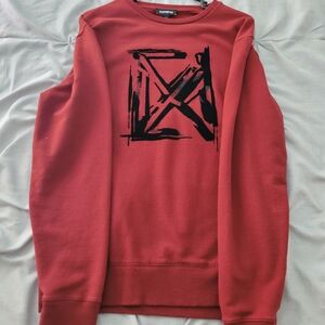 Express Red Crewneck Sweater with Black Graphic